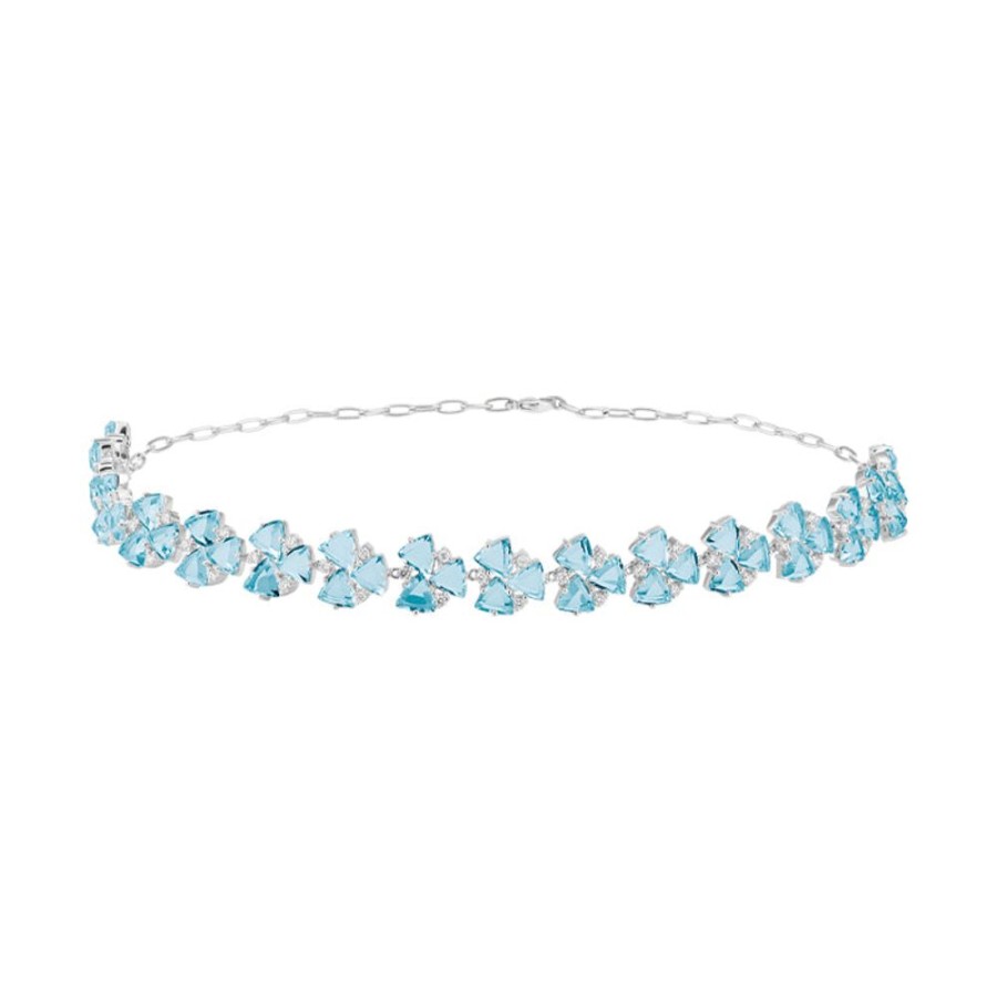 Necklace/Pendant Hueb | 18 Karat Mirage White Gold Necklace With Vs-Gh Diamonds And Blue Aquam