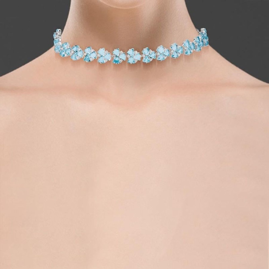 Necklace/Pendant Hueb | 18 Karat Mirage White Gold Necklace With Vs-Gh Diamonds And Blue Aquam