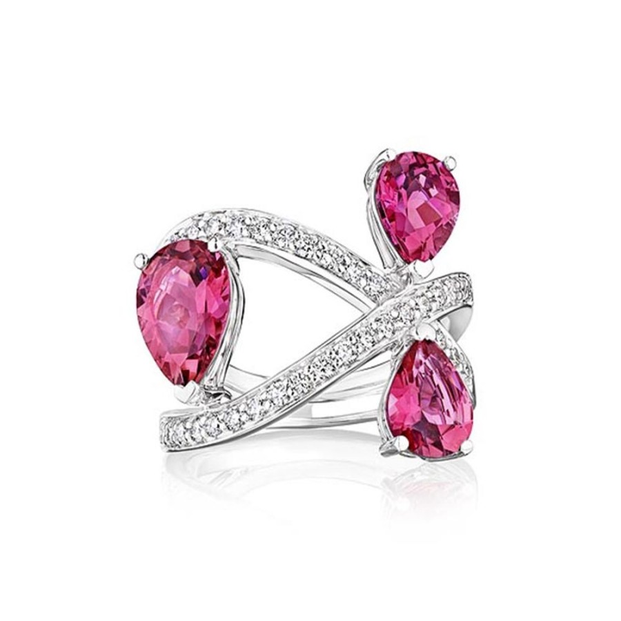 Ring Hueb | 18 Karat Amazonia (Cocar) White Gold Ring With Vs-Gh Diamonds And Pink