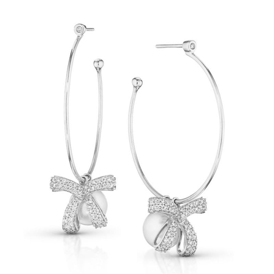 Earring Hueb | 18 Karat Romance White Gold Earring With Vs-Gh Diamonds And White Pear