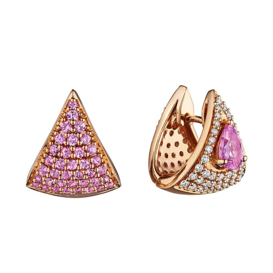 Earring Hueb | 18 Karat Mirage Pink Gold Earring With Vs-Gh Diamonds And Pink Sapphir