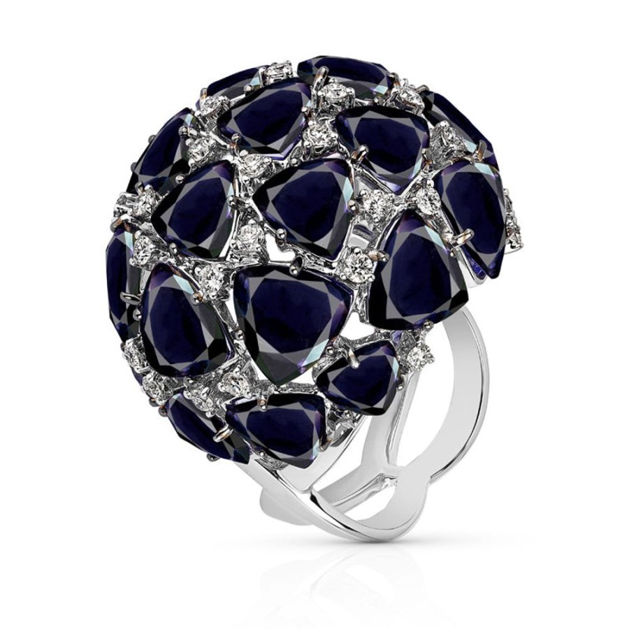 Ring Hueb | 18 Karat Mirage White Gold Ring With Vs-Gh Diamonds And Violet Iolite