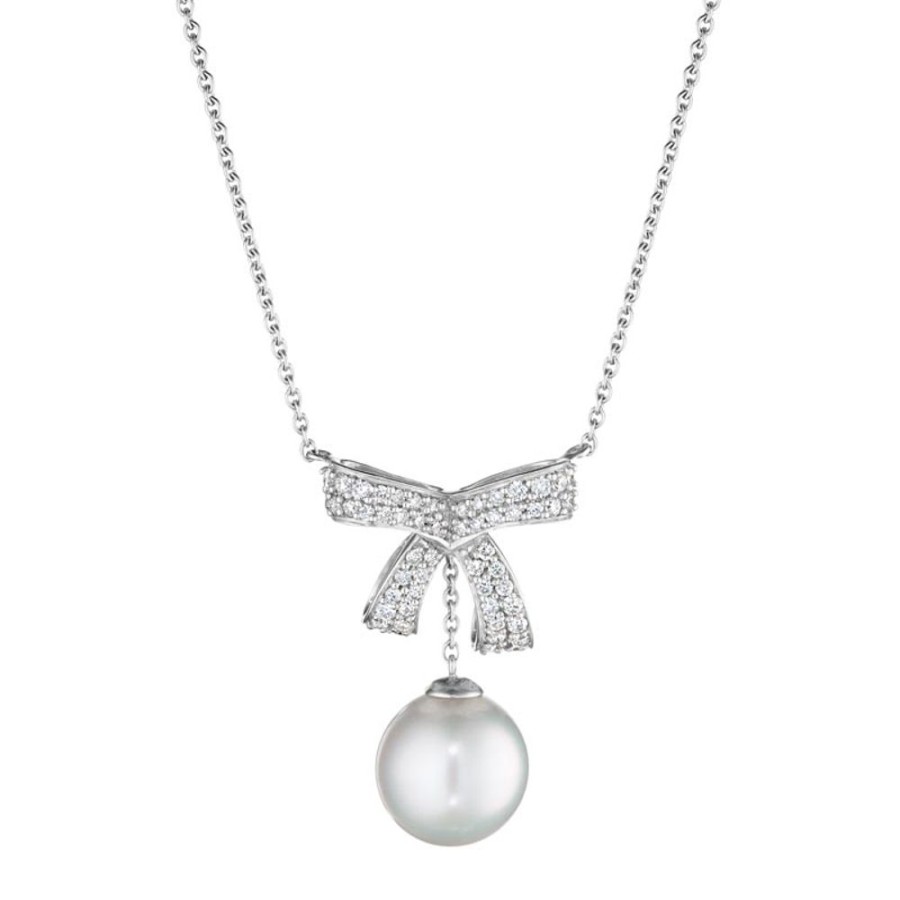 Necklace/Pendant Hueb | 18 Karat Romance White Gold Necklace With Vs-Gh Diamonds And White Pea