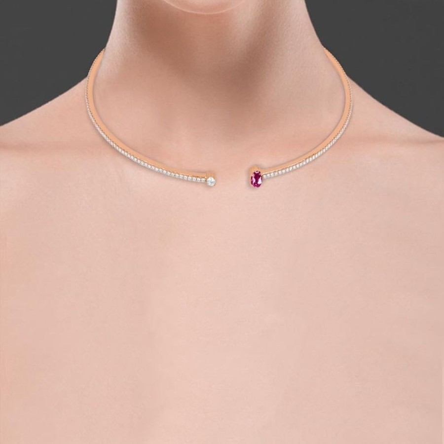 Necklace/Pendant Hueb | 18 Karat Spectrum Pink Gold Necklace With Vs-Gh Diamonds And Pink Sapp