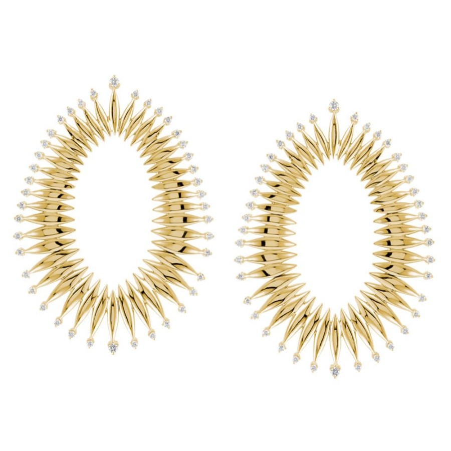 Earring Hueb | 18 Karat Tribal Yellow Gold Earring With Vs-Gh Diamonds