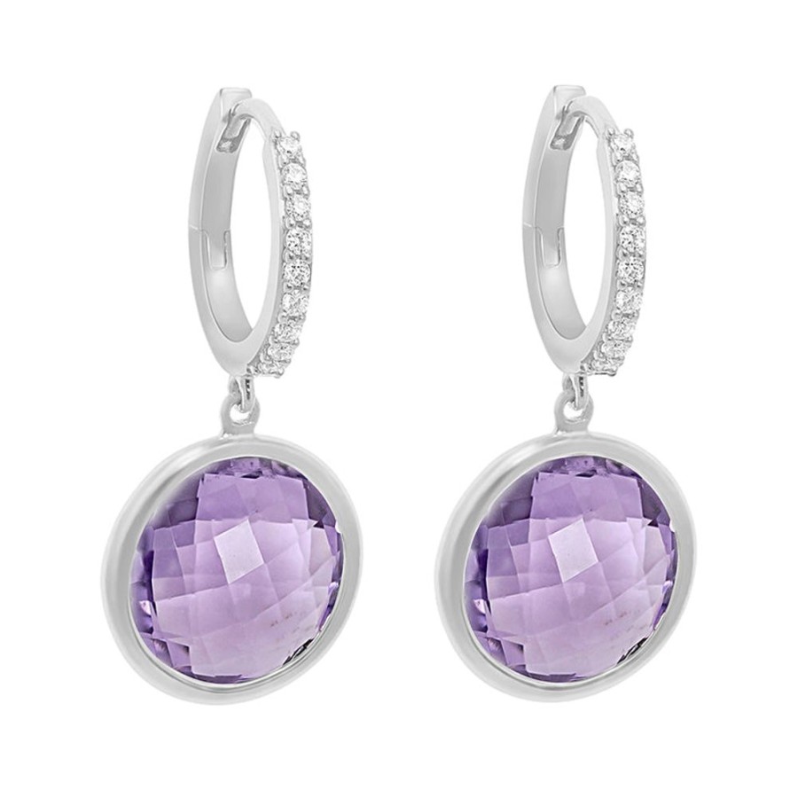 Earring Hueb | 18 Karat Bestow White Gold Earring With Vs-Gh Diamonds And Violet Amet