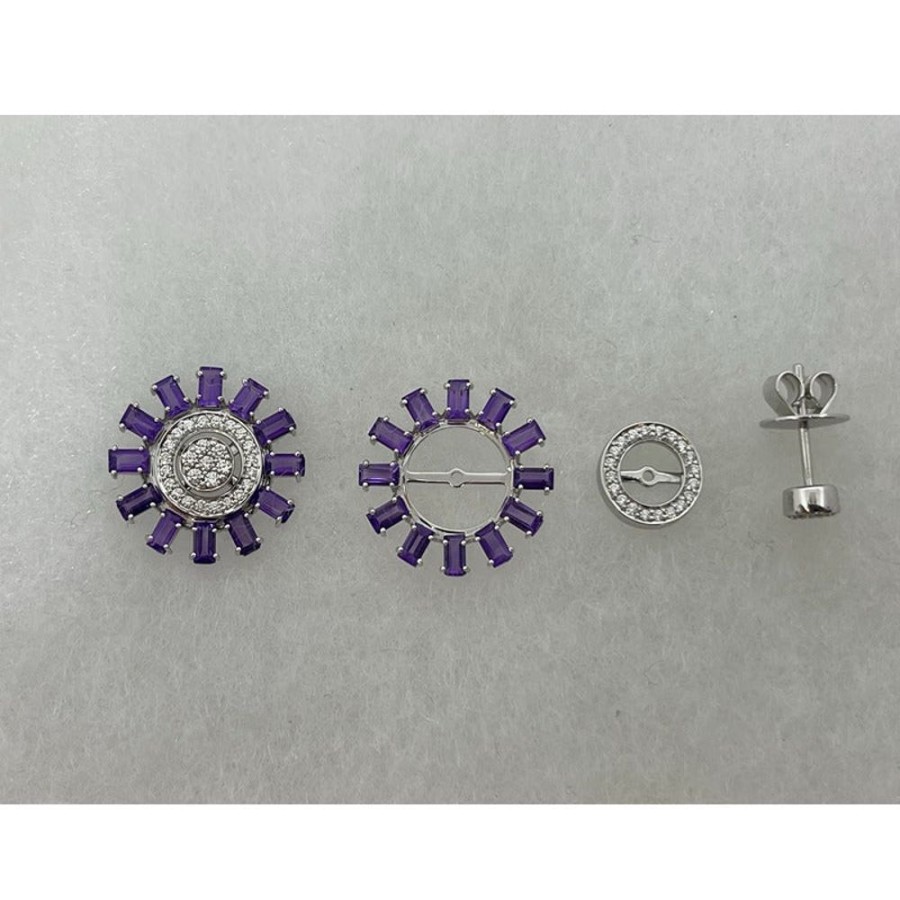 Earring Hueb | 18 Karat Bestow White Gold Earring With Vs-Gh Diamonds And Violet Amet