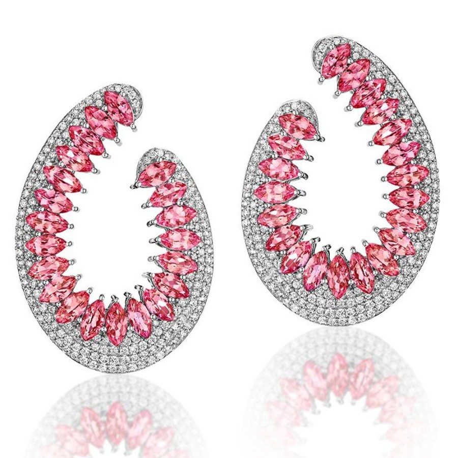 Earring Hueb | 18 Karat Mirage White Gold Earring With Vs-Gh Diamonds And Red Ruby