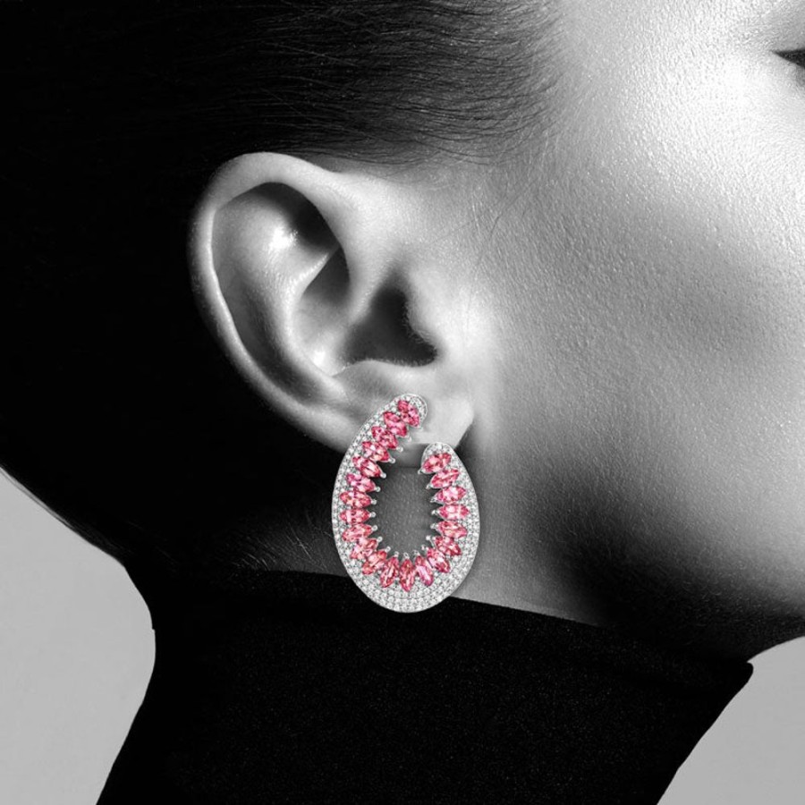 Earring Hueb | 18 Karat Mirage White Gold Earring With Vs-Gh Diamonds And Red Ruby