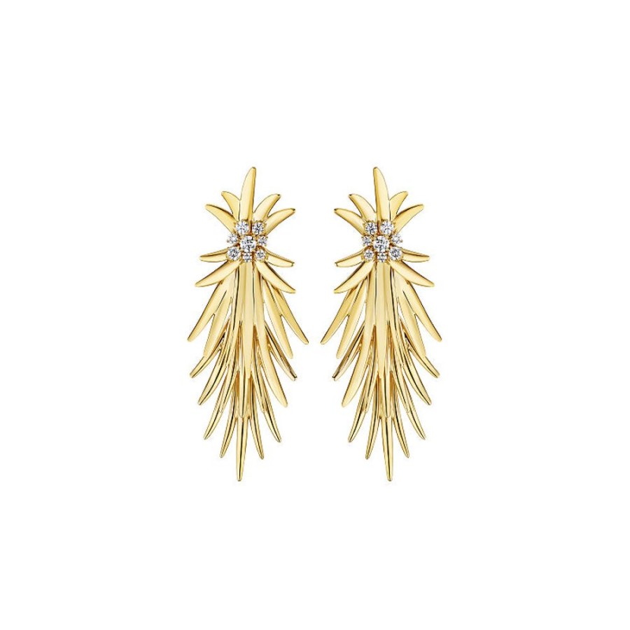 Earring Hueb | 18 Karat Tribal Yellow Gold Earring With Vs-Gh Diamonds