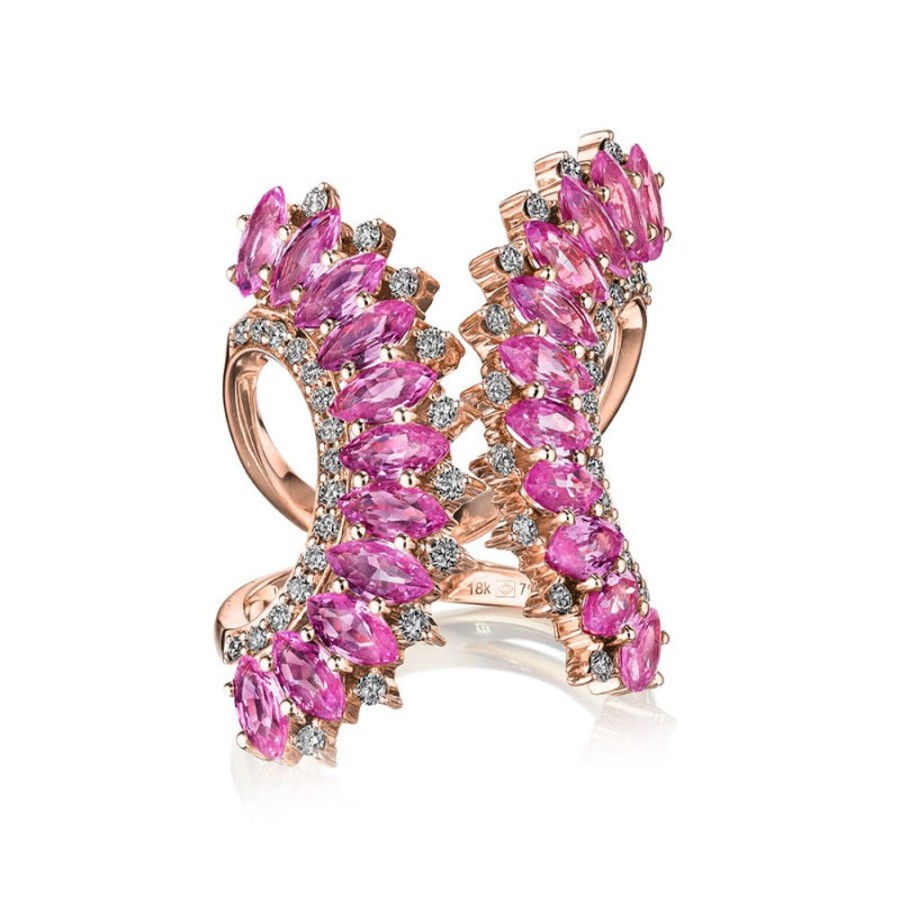 Ring Hueb | 18 Karat Mirage Pink Gold Ring With Vs-Gh Diamonds And Pink Sapphire