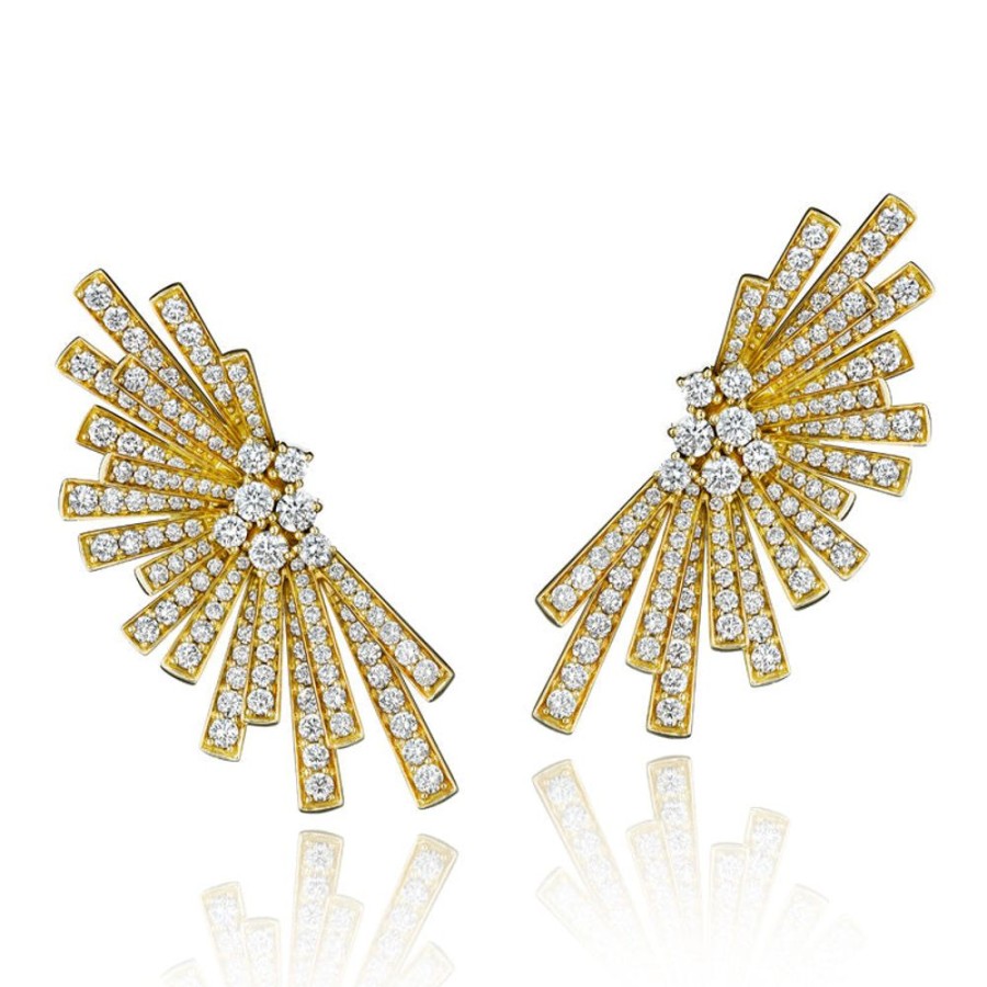 Earring Hueb | 18 Karat Tribal Yellow Gold Earring With Vs-Gh Diamonds