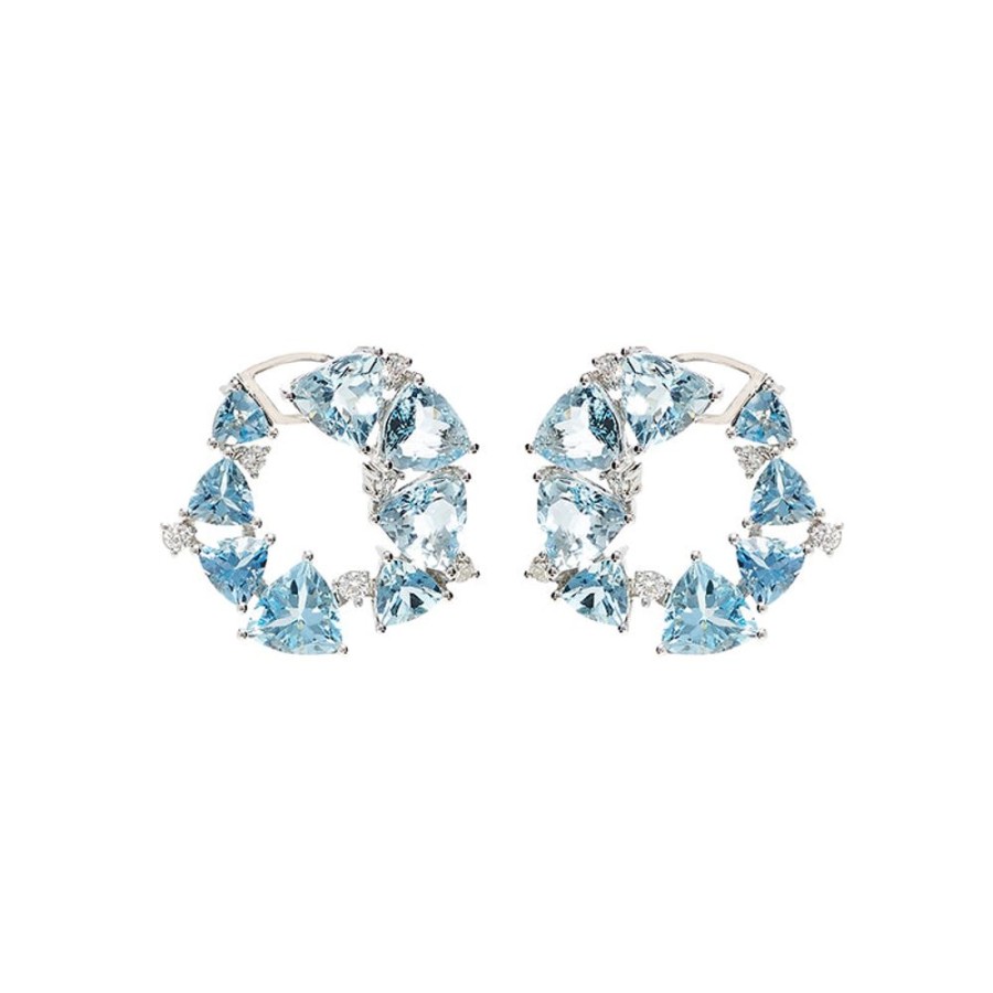 Earring Hueb | 18 Karat Mirage White Gold Earring With Vs-Gh Diamonds And Blue Aquama