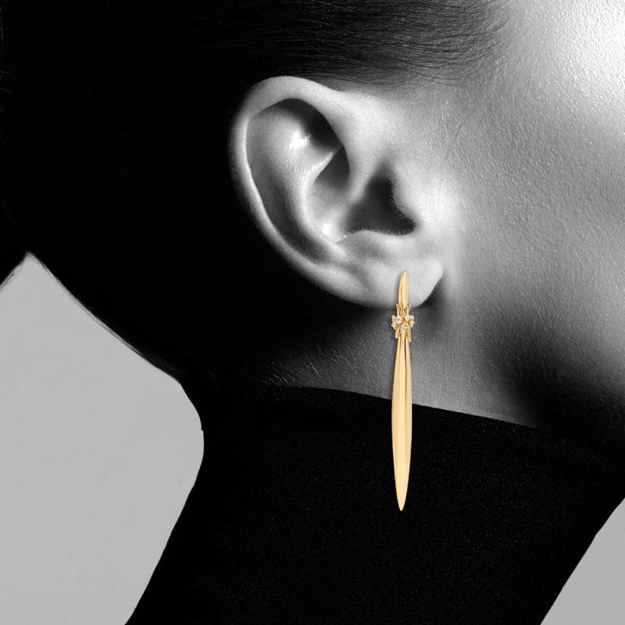 Earring Hueb | 18 Karat Tribal Yellow Gold Earring With Vs-Gh Diamonds