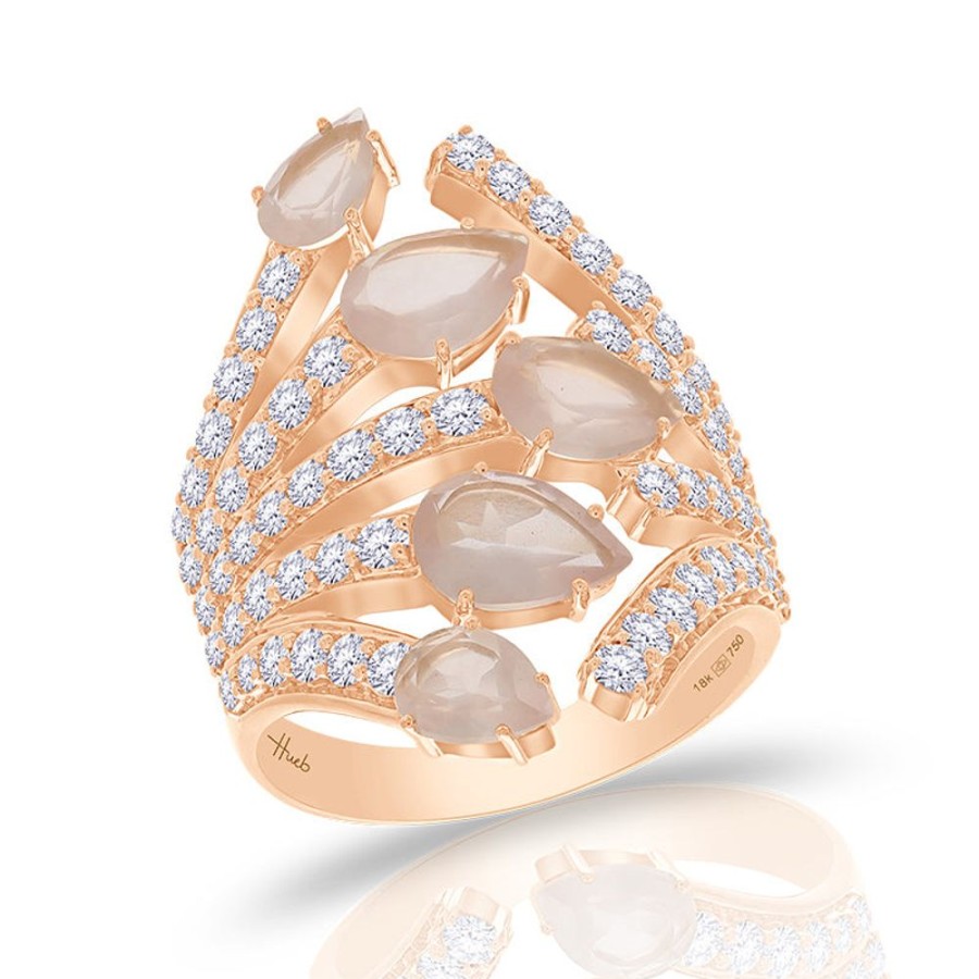 Ring Hueb | 18 Karat Botanica Pink Gold Ring With Vs-Gh Diamonds And Rose Quartz