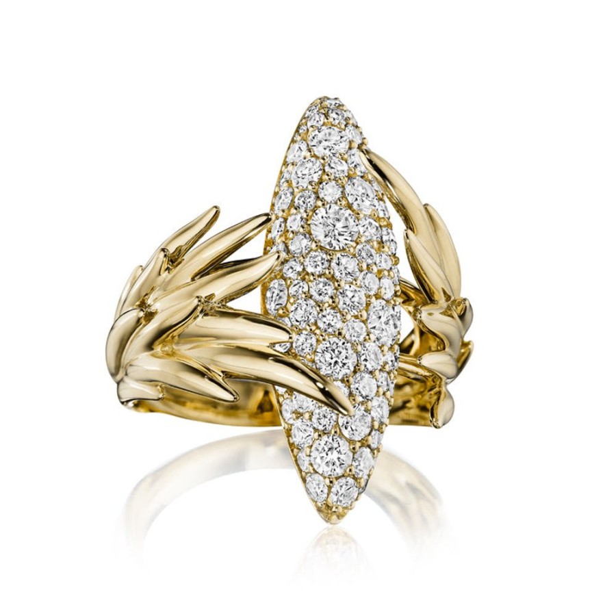 Ring Hueb | 18 Karat Tribal Yellow Gold Ring With Vs-Gh Diamonds