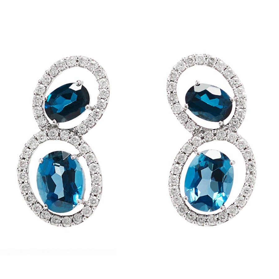 Earring Hueb | 18 Karat Bestow White Gold Earring With Vs-Gh Diamonds And Blue Topaz