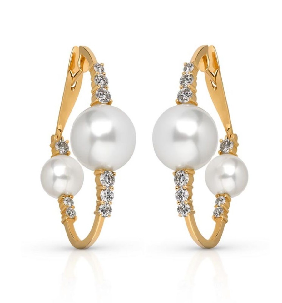 Earring Hueb | 18 Karat Spectrum Yellow Gold Earring With Vs-Gh Diamonds And White Pe