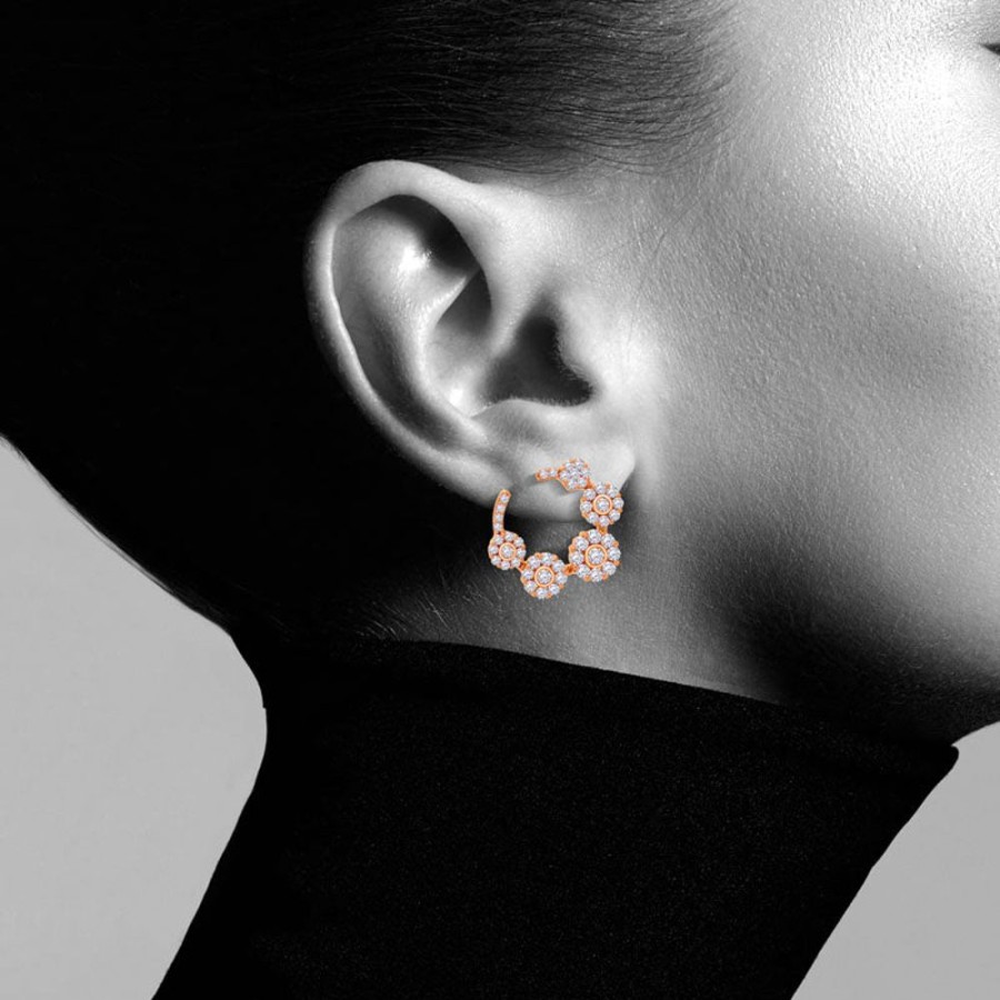 Earring Hueb | 18 Karat Diamond Flower Pink Gold Earring With Vs-Gh Diamonds