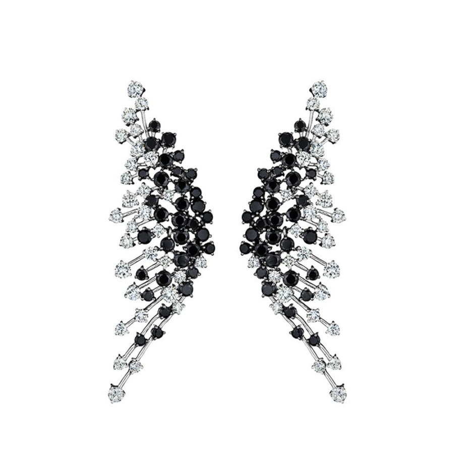 Earring Hueb | 18 Karat Luminus White Gold Earring With Vs-Gh Diamonds And Black Spin