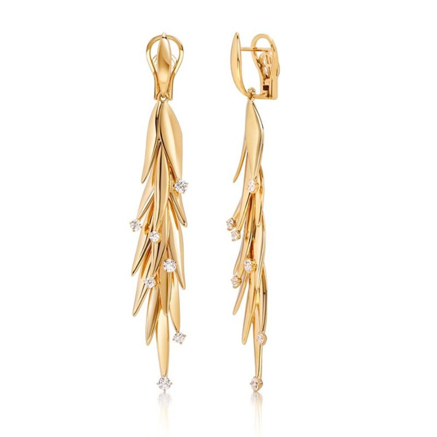 Earring Hueb | 18 Karat Tribal Yellow Gold Earring With Vs-Gh Diamonds