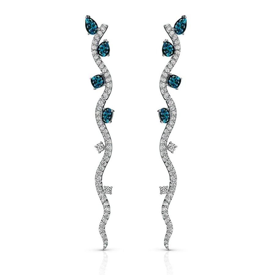 Earring Hueb | 18 Karat Mirage White Gold Earring With Vs-Gh Diamonds And Blue Topaz