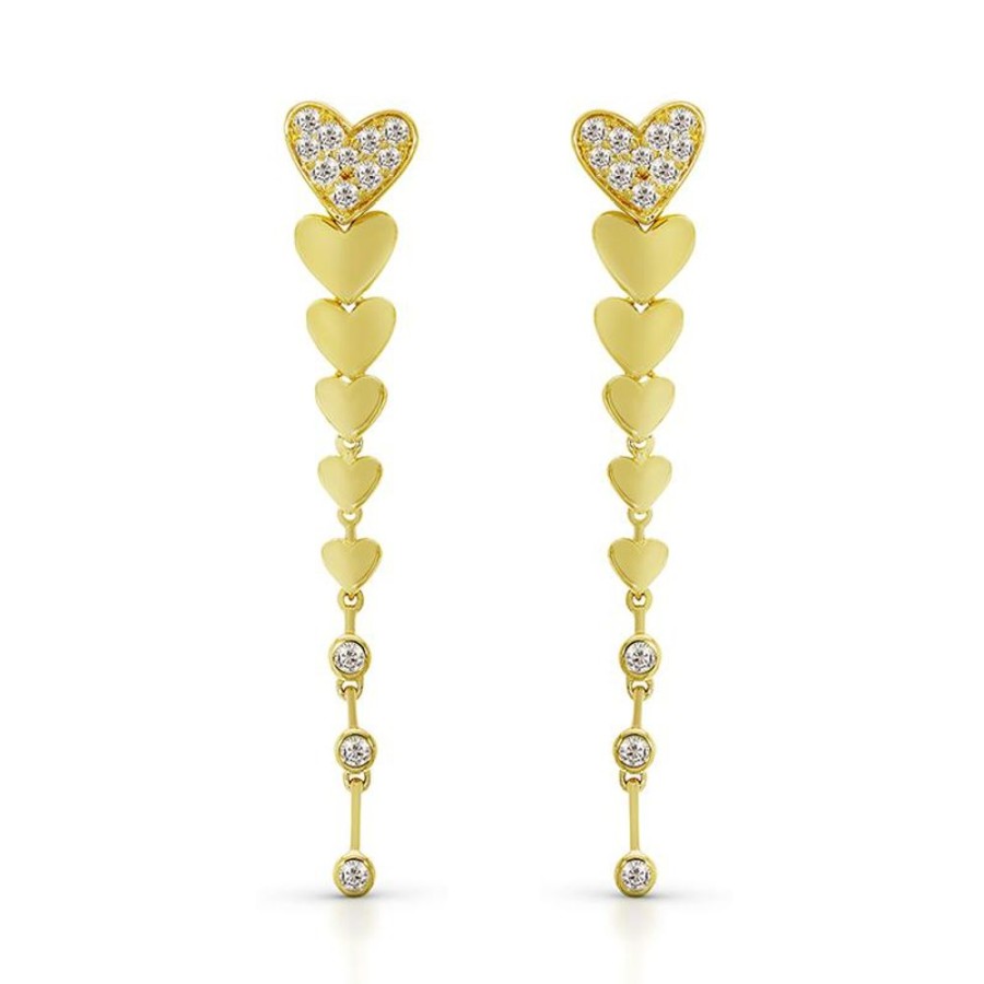 Earring Hueb | 18 Karat Hearts Yellow Gold Earring With Vs-Gh Diamonds