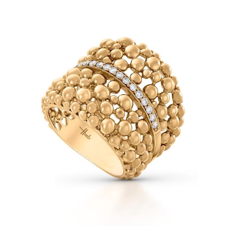 Ring Hueb | 18 Karat Bubbles Yellow Gold Ring With Vs-Gh Diamonds