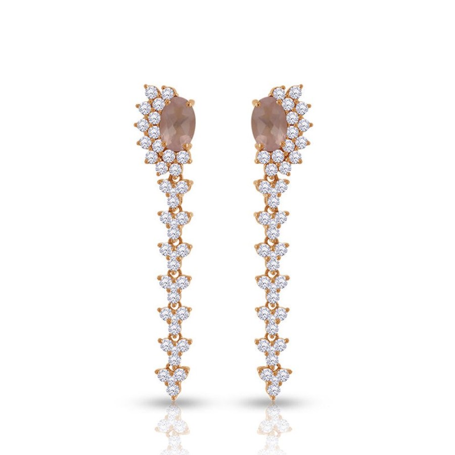 Earring Hueb | 18 Karat Bestow Pink Gold Earring With Vs-Gh Diamonds And Rose Quartz