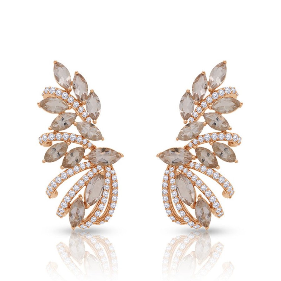 Earring Hueb | 18 Karat Botanica Pink Gold Earring With Vs-Gh Diamonds And Rose Morga