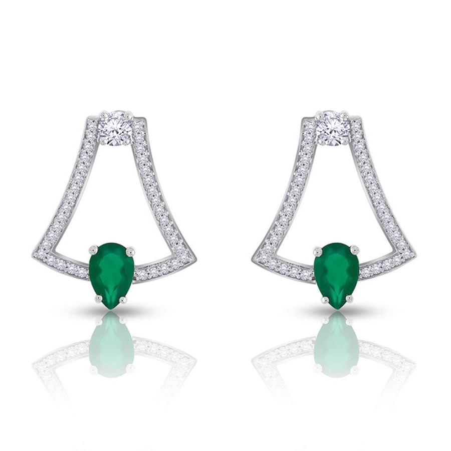 Earring Hueb | 18 Karat Spectrum White Gold Earring With Vs-Gh Diamonds And Green One