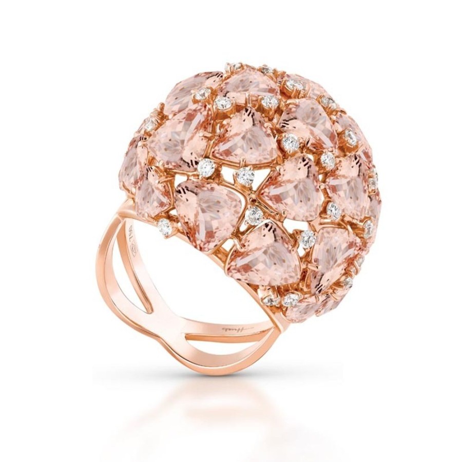 Ring Hueb | 18 Karat Mirage Pink Gold Ring With Vs-Gh Diamonds And Rose Morganite