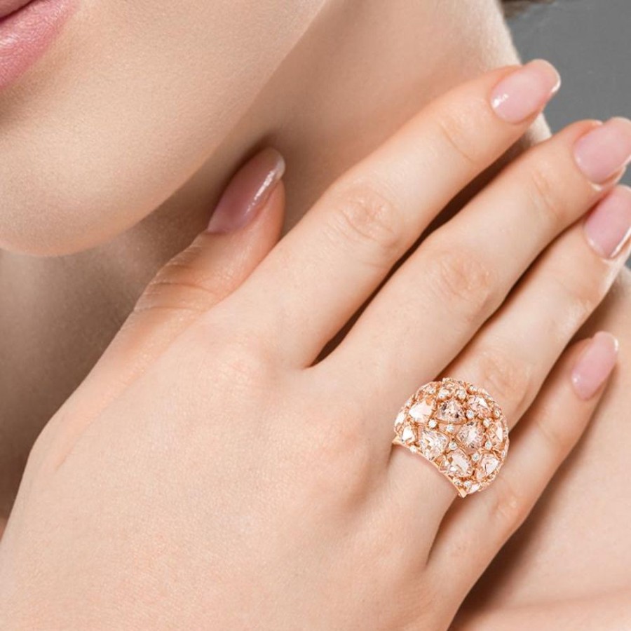 Ring Hueb | 18 Karat Mirage Pink Gold Ring With Vs-Gh Diamonds And Rose Morganite