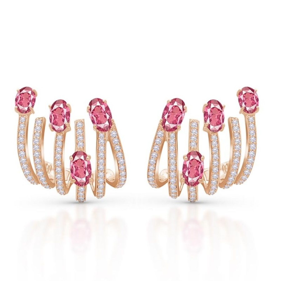 Earring Hueb | 18 Karat Spectrum Pink Gold Earring With Vs-Gh Diamonds And Pink Sapph