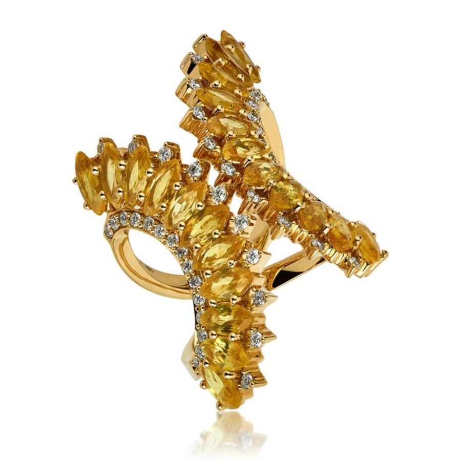 Ring Hueb | 18 Karat Mirage Yellow Gold Ring With Vs-Gh Diamonds And Yellow Sapphi