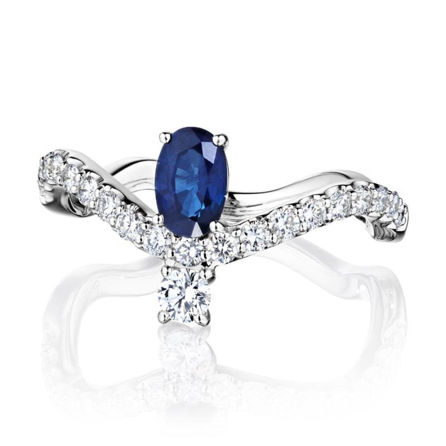 Ring Hueb | 18 Karat Mirage White Gold Ring With Vs-Gh Diamonds And Blue Sapphire