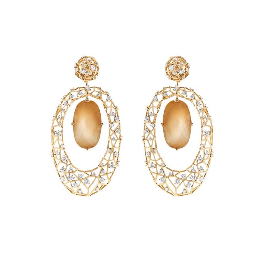 Earring Hueb | 18 Karat Estelar Yellow Gold Earring With Vs-Gh Diamonds And Rutilated