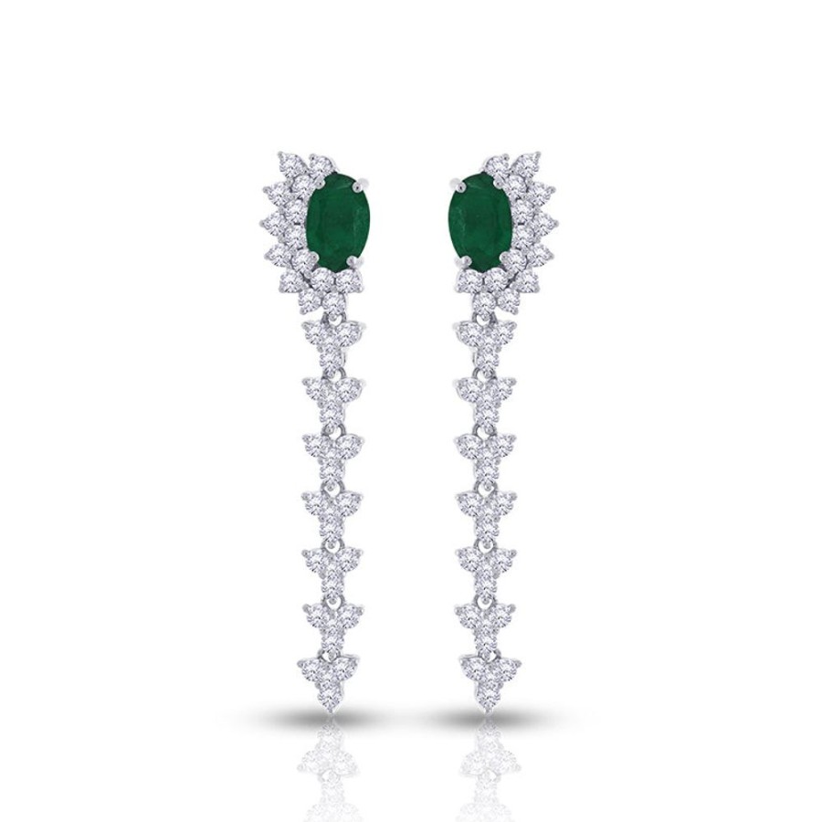 Earring Hueb | 18 Karat Bestow White Gold Earring With Vs-Gh Diamonds And Green Emera