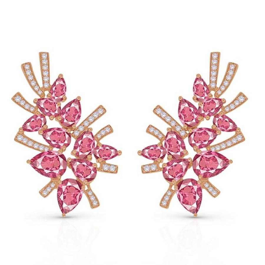 Earring Hueb | 18 Karat Botanica Pink Gold Earring With Vs-Gh Diamonds And Pink Sapph