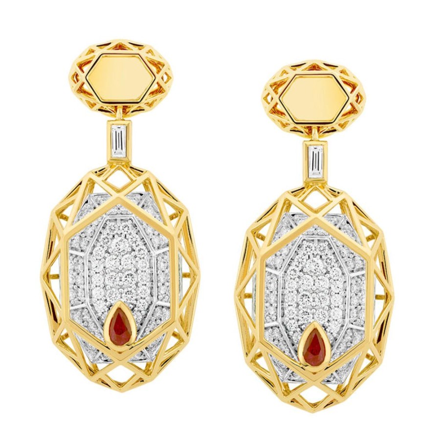 Earring Hueb | 18 Karat Estelar Yellow And White Gold Earring With Vs-Gh Diamonds And