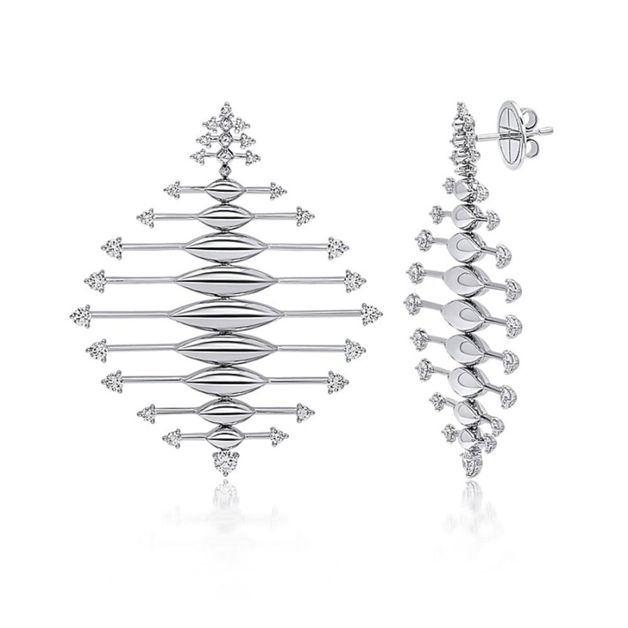 Earring Hueb | 18 Karat Tribal White Gold Earring With Vs-Gh Diamonds