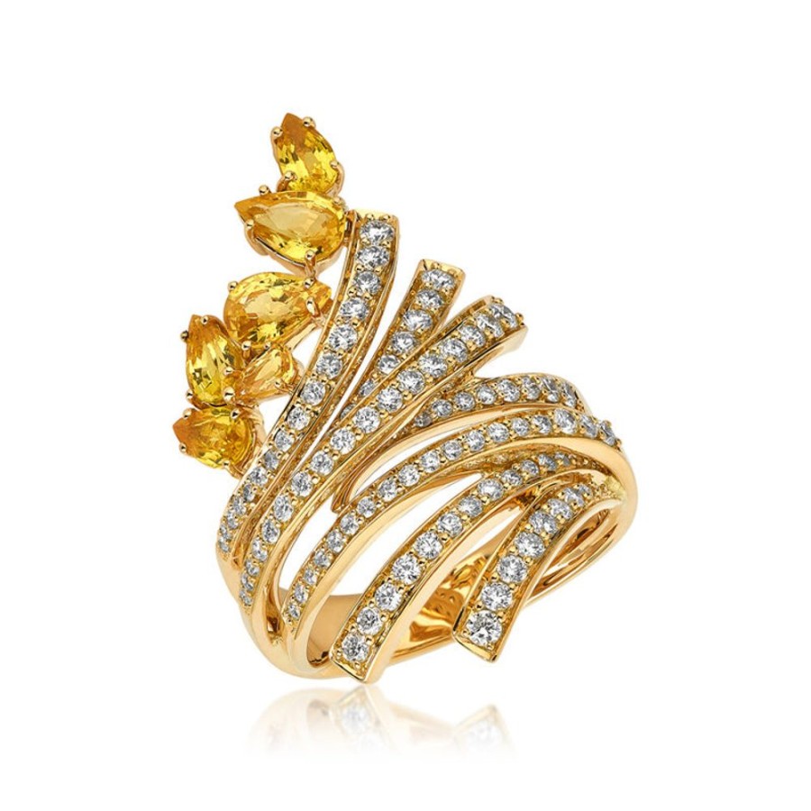 Ring Hueb | 18 Karat Mirage Yellow Gold Ring With Vs-Gh Diamonds And Yellow Sapphi