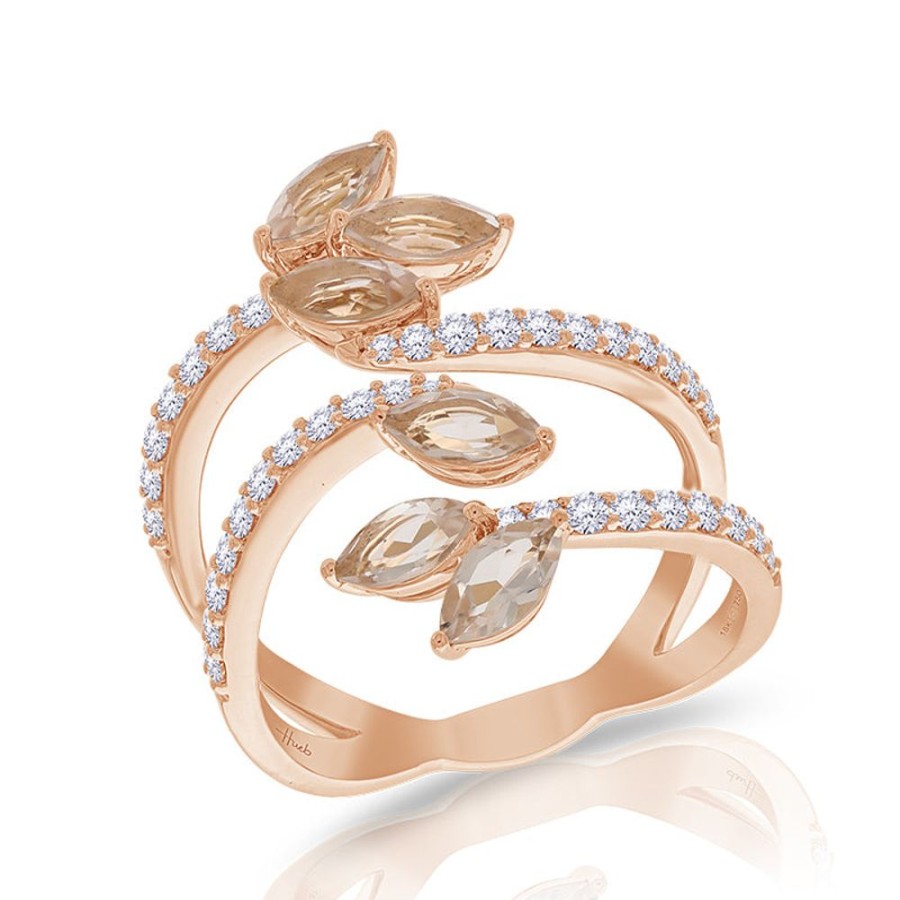 Ring Hueb | 18 Karat Botanica Pink Gold Ring With Vs-Gh Diamonds And Rose Morganit