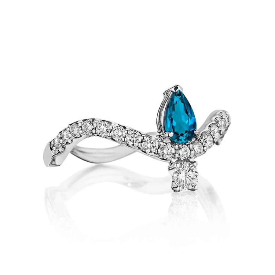 Ring Hueb | 18 Karat Mirage White Gold Ring With Vs-Gh Diamonds And Blue Topaz