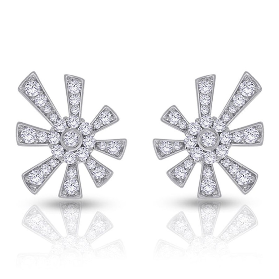 Earring Hueb | 18 Karat Diamond Flower White Gold Earring With Vs-Gh Diamonds