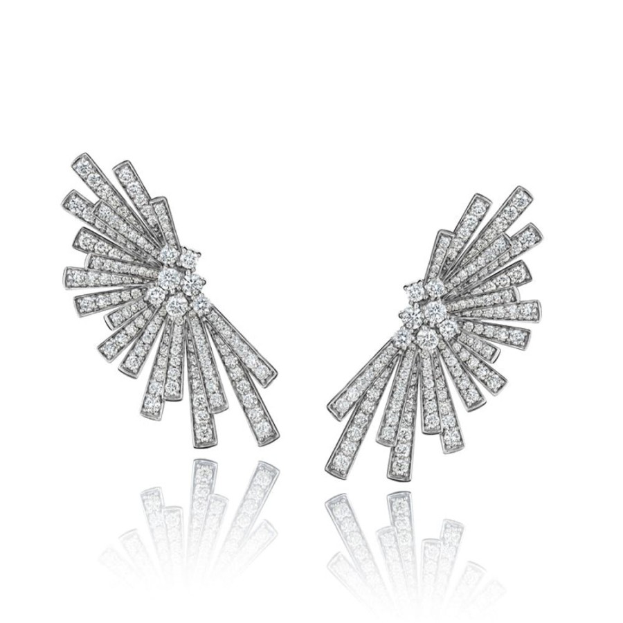 Earring Hueb | 18 Karat Tribal White Gold Earring With Vs-Gh Diamonds