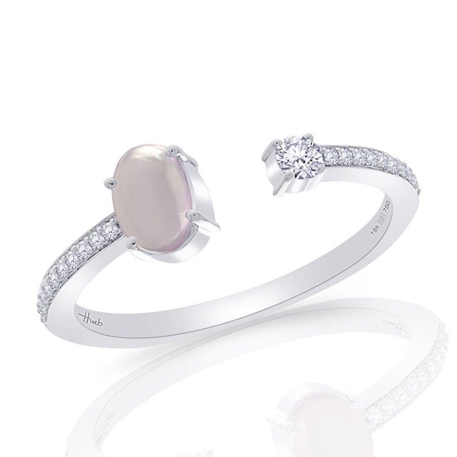 Ring Hueb | 18 Karat Spectrum White Gold Ring With Vs-Gh Diamonds And Rose Quartz