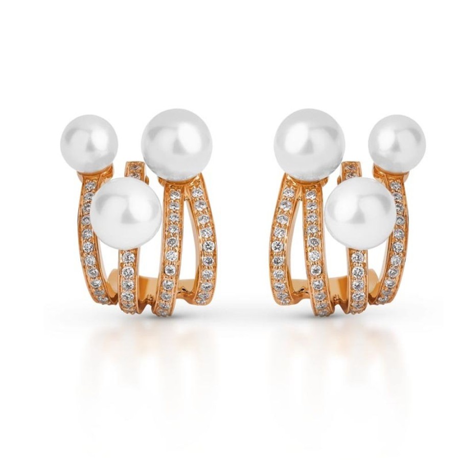 Earring Hueb | 18 Karat Spectrum Pink Gold Earring With Vs-Gh Diamonds And White Pear