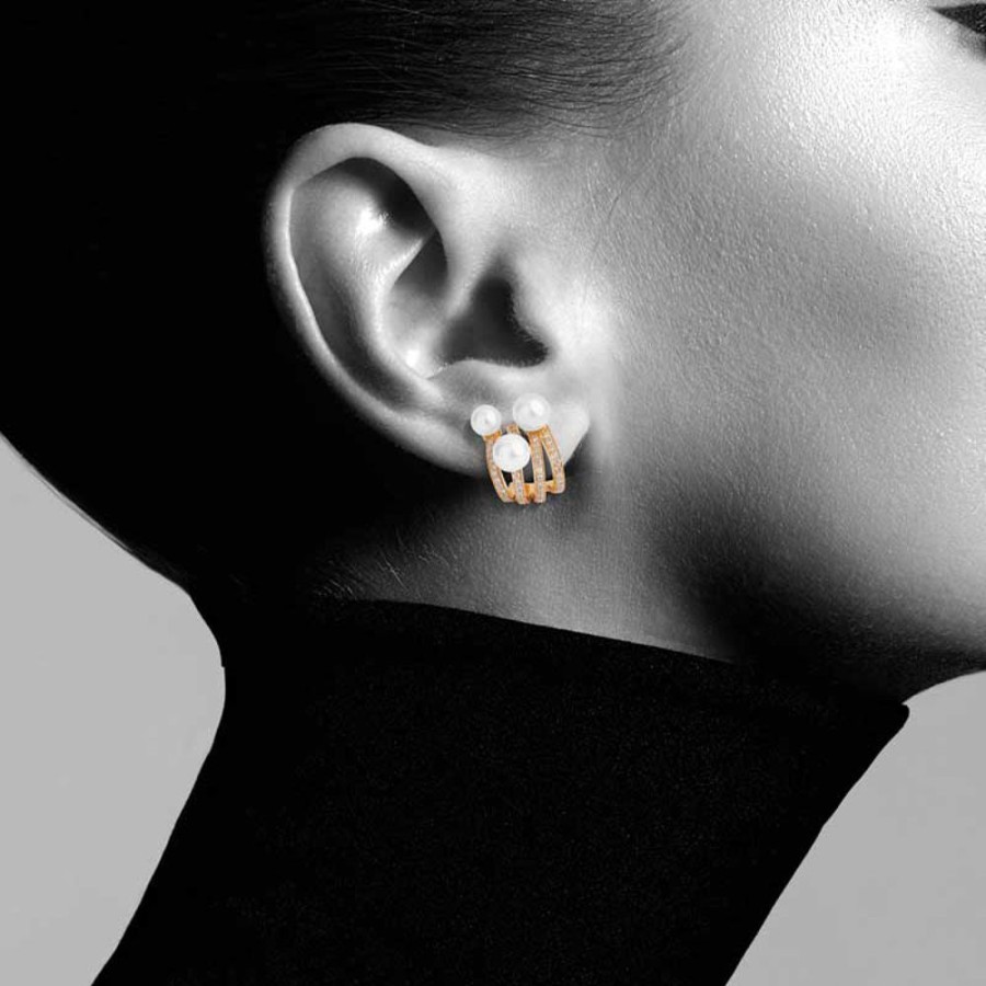 Earring Hueb | 18 Karat Spectrum Pink Gold Earring With Vs-Gh Diamonds And White Pear