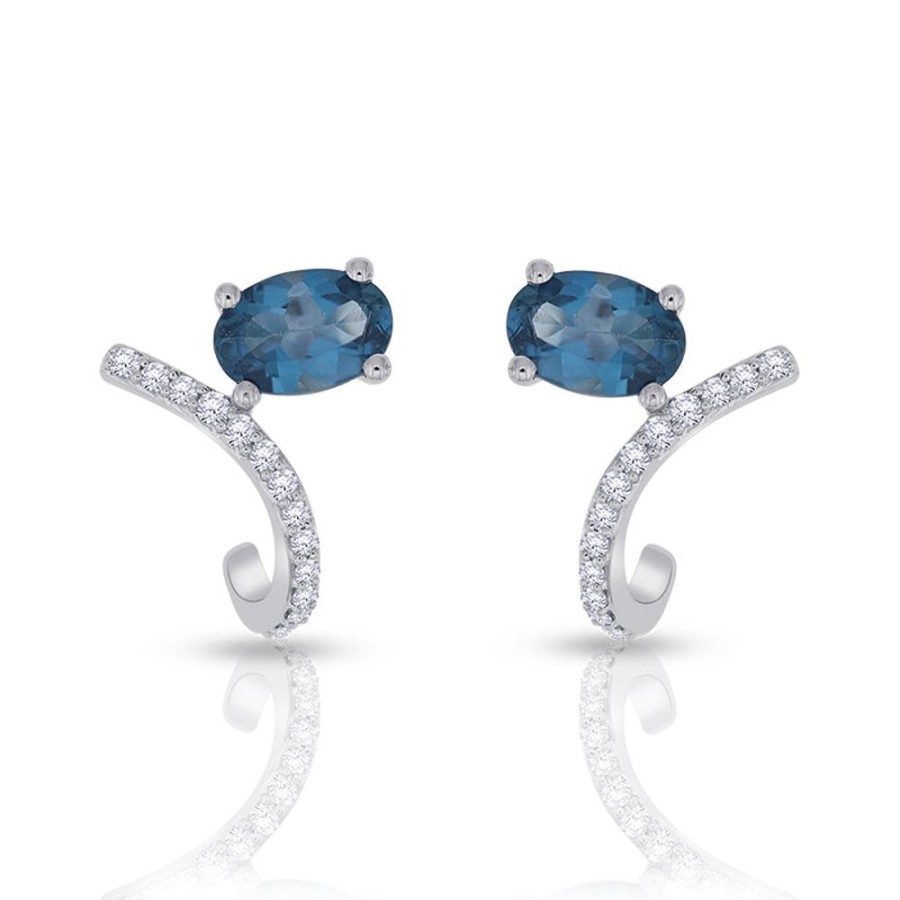 Earring Hueb | 18 Karat Spectrum White Gold Earring With Vs-Gh Diamonds And Blue Topa